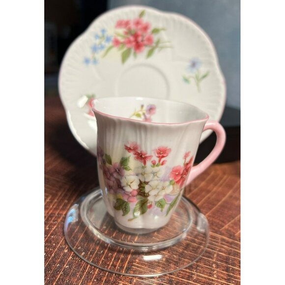 Shelley STOCKS Pattern Demitasse Cup and Saucer Dainty Shape Bone China England - Picture 5 of 9